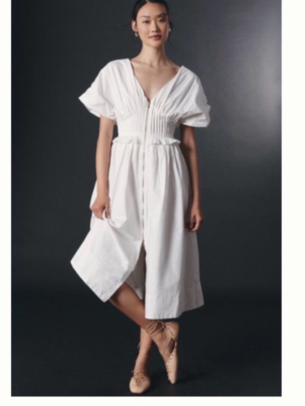 By Anthropologie V-Neck Zip-Front Midi Dress